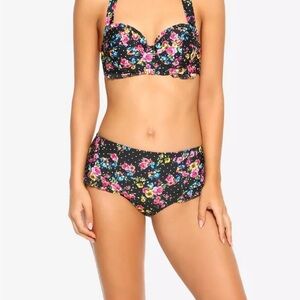 Hot Topic Black Floral High-Waist Bikini Set